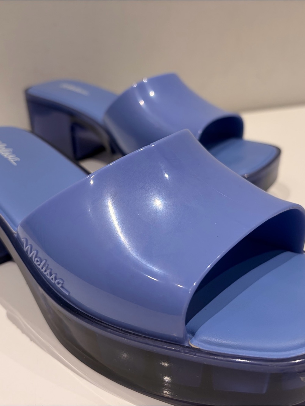 Melissa Lavender Blue Square-Toe Slide Mules